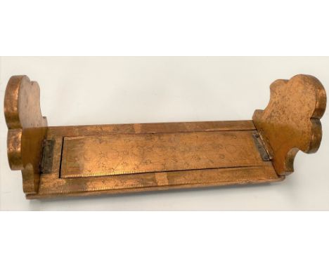 A Victorian gilded and painted folding book trough with engraved decoration, width 29cm.