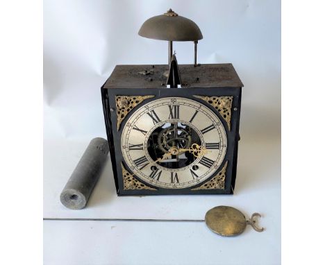 An eight day long case clock movement with 8inch silvered chapter ring, inscribed 'Dartmouth Devon', the movement striking on