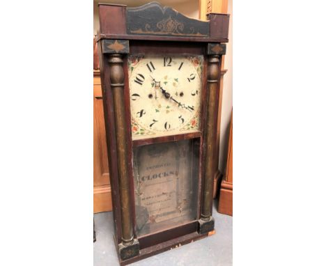 American two train wall clock by Burr &amp; Chitenden, within a stained pine case, height 89cm.