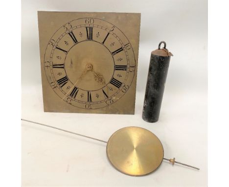 A 30 hour long case clock movement with 10in brass square dial, height 204cm.
