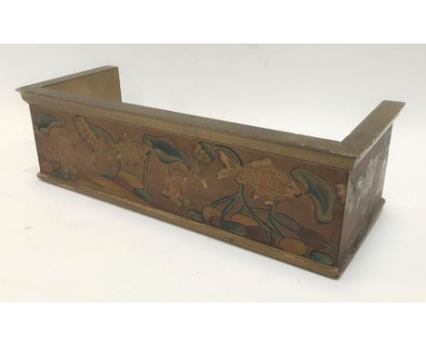 A lacquered and painted book trough, the sides painted with fish amongst fronds, width 43cm.