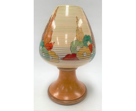 A Clarice Cliff, possibly unique, large pedestal ovoid sample vase in 'Green Capri' pattern, printed marks and S to the botto