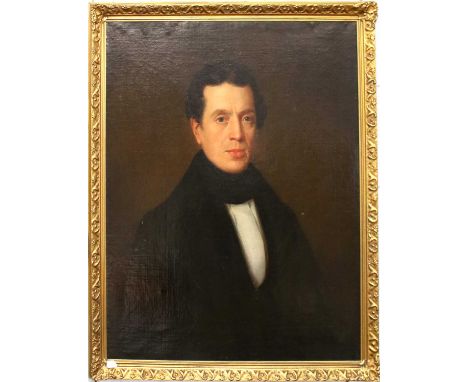 British School (19th Century)Portrait of a gentleman, bust length, wearing a dark suitOil on canvas, 74.5cm by 61.5cmThe sitt