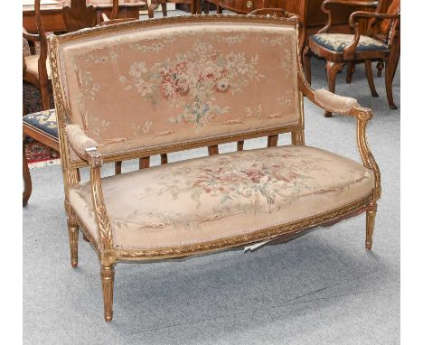 A Louis XVI Style Giltwood Two Seater Sofa, 127cm wide