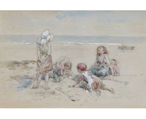 Attributed to Myles Birkett Foster RWS (1825-1899) Beach scene with children playing in the sand Watercolour heightened with 