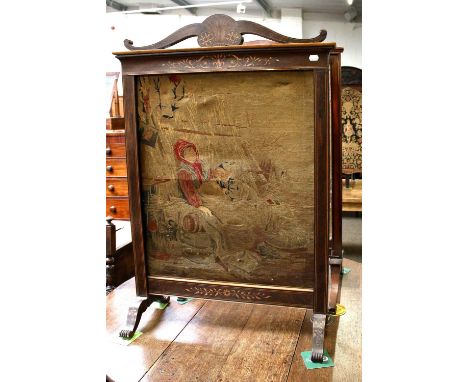 A Mid 19th Century Mahogany Framed Firescreen, 74cm by 117cm and A Similar Inlaid Rosewood Example, 82cm by 120cm (2)