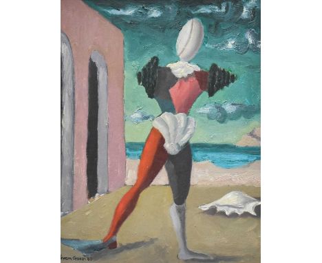 Ivan Gozzi (20th century) ItalianA surreal seascape and figureSigned and dated (19)80, oil on board, 28.5cm by 23cmProvenance