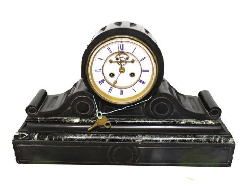 A Victorian Black Slate and Marble Striking Mantel Clock, 34cm high by 55cm wide