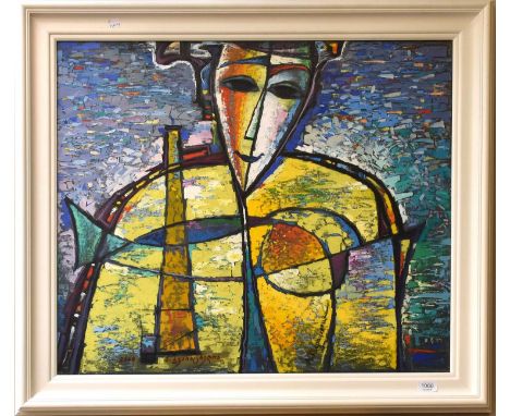 Alexey Kvaratskhelia (b.1946) RussianAbstract portrait, head and shouldersSigned, inscribed and dated, extensively inscribed 