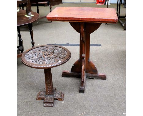 A 19th Century Stained Pine Ecclesiastical Console Table, 61cm by 40cm by 87cm, and An Early 20th Century Scottish Carved Oak