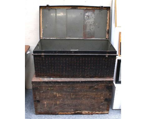 A Metal-Bound Trunk, with galvanised lining to the interior and A Metal Travelling Trunk (2)
