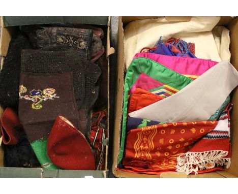 Assorted Mainly 20th Century Albanian/Balkan Costume Accessories including fez hats, pair of boots (a.f.), patchwork bed cove