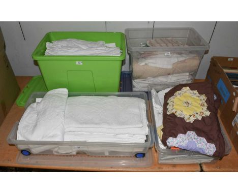 Assorted White Linen, including bed and table linen, embroidered items, toddler costume etc (four boxes)