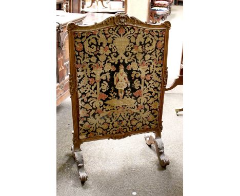 A 19th Century Mahogany Firescreen, with silkwork panel and further lift-up panel, 51cm by 103cm