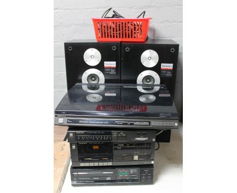 Three Technics hifi separates including a turntable together with a Phillips CD player and a pair of Technics speakers 
