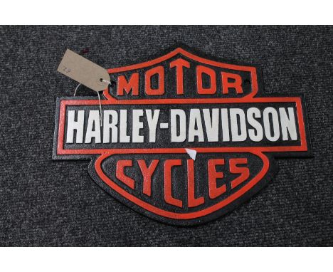 A cast iron Harley Davidson Motorcycles plaque 