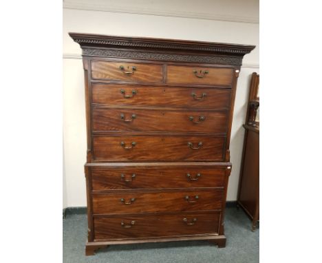 A George III mahogany double chest of eight drawers, on bracket feet, height 169 cm 