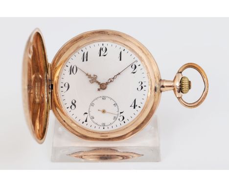 APH Savonette Taschenuhr der Jahrhundertwende - um 1910, rundes Gehäuse, D 52mm, 585er Gelbgold (2-Deckel Gold, Werkdeckel do