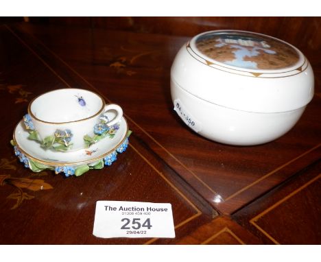 Miniature Meissen cup and saucer and a box and cover