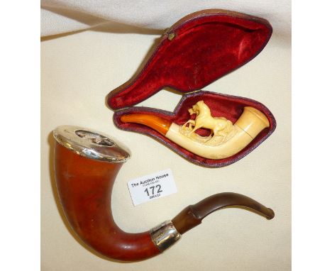 AB &amp; Co silver mounted calabash pipe, together with another meerschaum in case