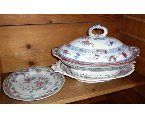 Staffordshire tureen, dish and a Spode plate