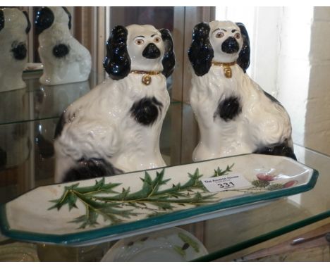 Wemyss pin tray and pair small Staffordshire dogs