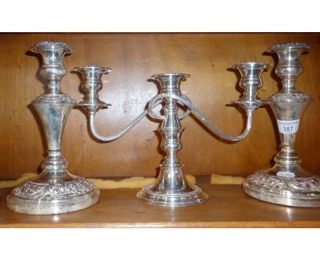 Silver plated three-branch candlestick with a pair of candlesticks