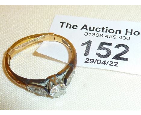 18ct gold, platinum and diamond ring, approx UK size L and weight 3g