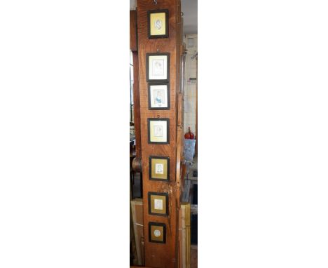 Collection of 8 19th c. portrait miniatures on card of notable ladies and courtiers in Hogarth frames