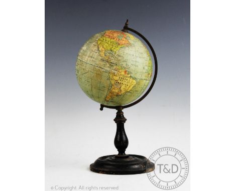 A Philips 6 inch terrestrial globe, on ebonised stand, 27.5cm high, possibly lacking a finial CONDITION REPORT: Ebonised base