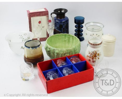 A selection of collectable ceramics and glass ware to include a Wedgwood studio pottery vase, initialled 'JD', 13cm high, a n