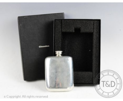 A continental silver hip flask, stamped 'ARW' '92', of plain polished form with screw cap, 11cm high overall