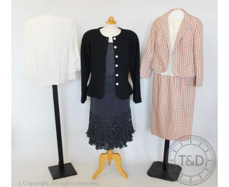 A collection of vintage ladies clothing, to include; an 'Edna Lloyd Smith' red, mustard and navy check dress and jacket suit,