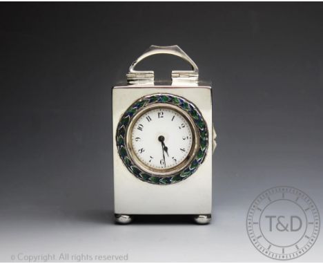 A Liberty &amp; Co silver and enamel time piece, Birmingham 1911, the rectangular case with a circular dial within an enamell