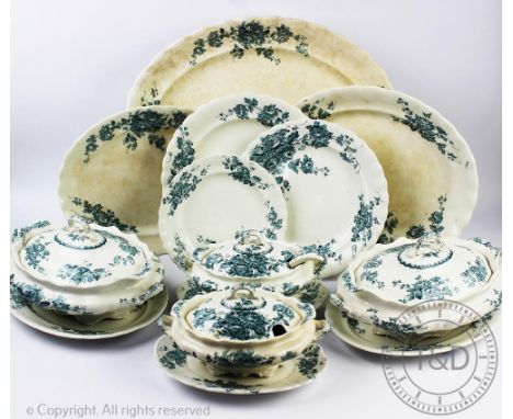 A Victorian Middleport Pottery 'Brampton' pattern part dinner service, decorated with transfer printed floral sprays, compris