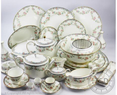 A Coalport Trellis Rose pattern dinner, tea and coffee service, comprising; six dinner plates, six entree plates, six bread p