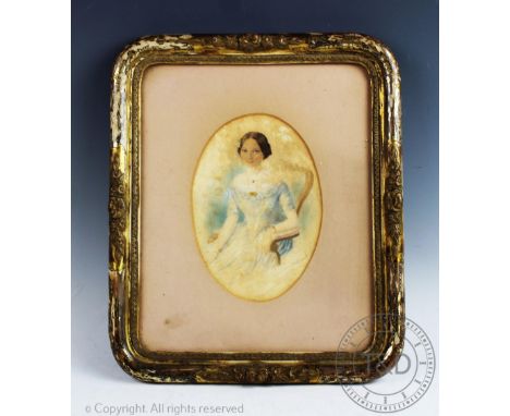 Attributed to Francois Theodore Roshard (1798-1858), Oval watercolour on paper, Seated three quarter length portrait of a lad