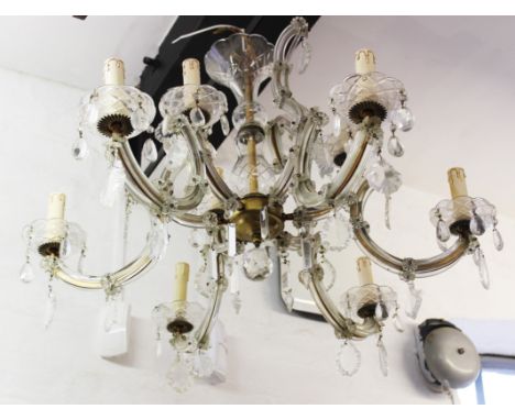 A French nine light glass chandelier and a pair of wall lights, the chandelier 52cm H (3) CONDITION REPORT: Lighting lots are