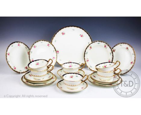 A Victorian Wedgwood tea service for six, pattern No.X6975, comprising; six teacups and saucer, cake plates and one sandwich 