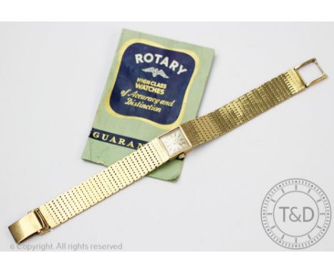 A ladies 9ct gold Rotary wrist watch, with square baton dial and integral strap, 36gms, in a box CONDITION REPORT: Your atten