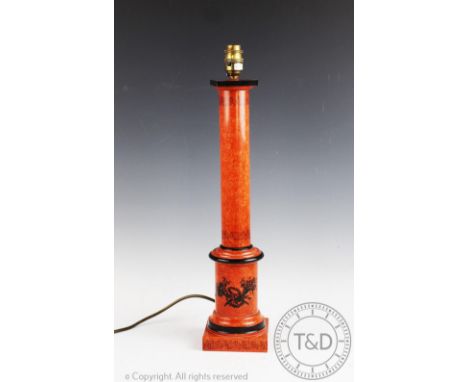 A modern Italian toleware type lamp, modelled as a column with sponged orange detailing, 51cm CONDITION REPORT: Lighting lots