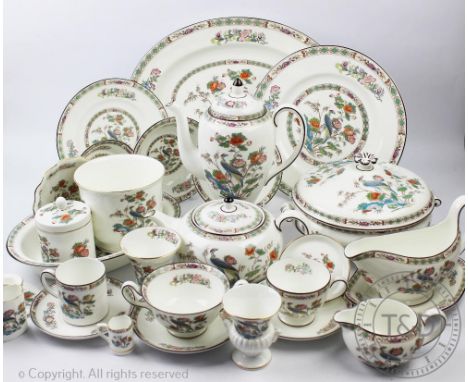 A Wedgwood Kutani Crane dinner, tea and coffee service, to include eight dinner plates, eight entree plates, eight bread plat