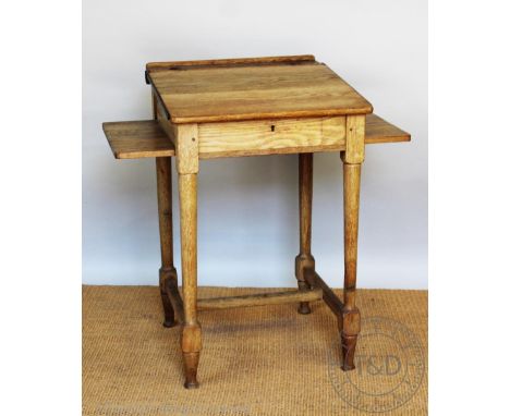 An early 20th century light oak school desk,. 94cm H x 93cm W x 60cm D