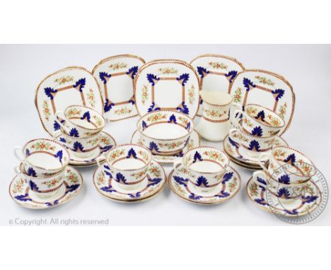 A Royal Albert tea service, pattern No.8082, comprising; ten teacups and saucers, ten cake plates, a milk jug and sugar bowl 