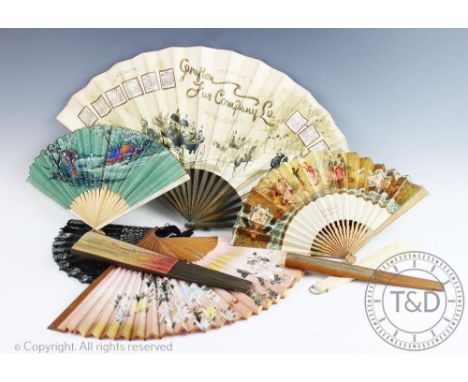 A Victorian paper and wooden stick British Advertising fan, for Grafton Fur Company Ltd, the front printed with calendar for 