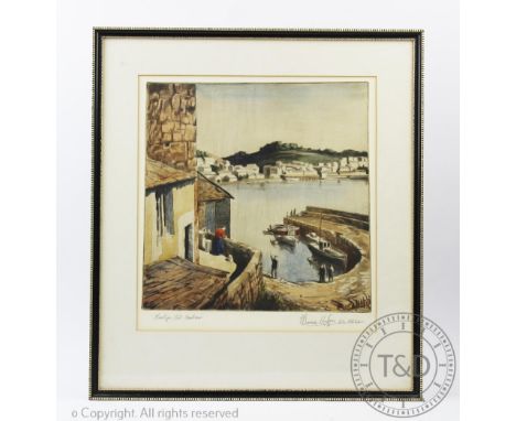 Edward Bouverie Hoyton (1900-1988), Coloured etching, Newlyn Old Harbour, Signed and titled in pencil to the margin, 34cm x 3