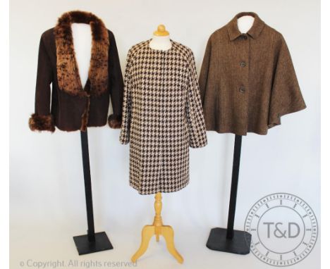 A 'House of Bruar' brown and oatmeal houndstooth collarless coat, with hook and button fastening, along with a 'House of Brua