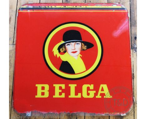 A vintage Belgian Belga cigarettes advertising sign, reverse printed on glass, 67cm x 67cm