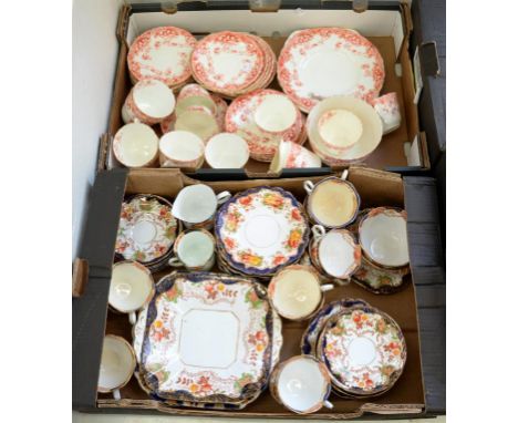 A STAFFORDSHIRE BONE CHINA JAPAN PATTERN TEA SERVICE AND A CONTEMPORARY STANLEY RED PRINTED ASTBURY PATTERN TEA SERVICE 