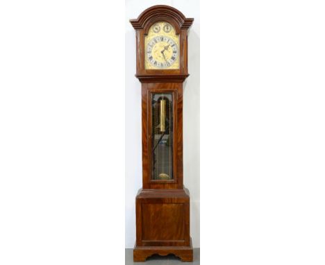 AN EDWARDIAN MAHOGANY LONGCASE CLOCK, WITH ENGRAVED BRASS AND SILVERED DIAL, CHIME, SILENT, ST MICHAEL, WESTMINSTER AND WHITT